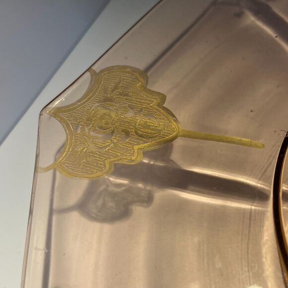 Art Deco Pink Depression Glass Pedestal Cake Plate with Gold Accents - Picture 4 of 4